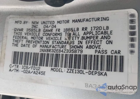 2004 Toyota Corolla S из США, поврежденный, VIN 1NXBR32E84Z335879